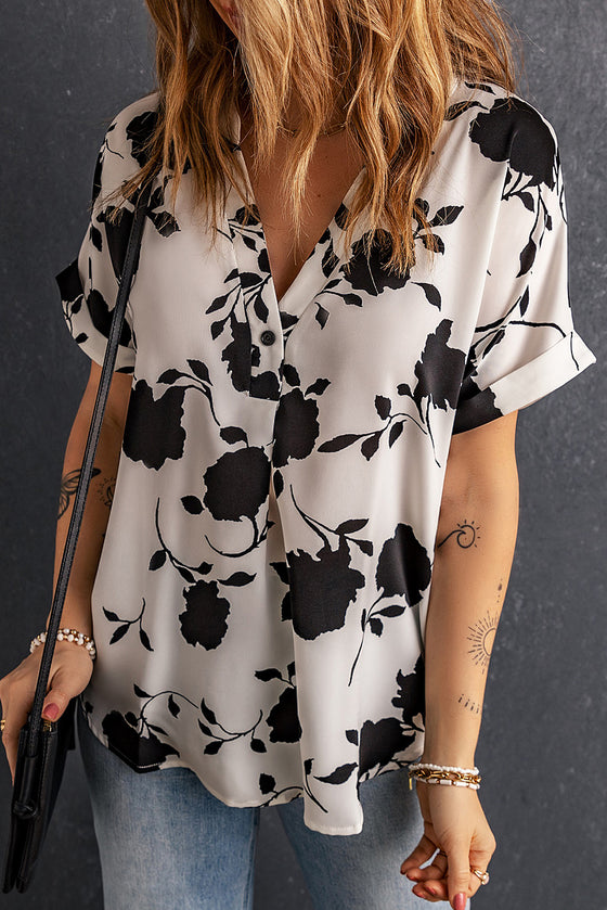 Floral Printed V Neck Short Sleeve Blouse | Available in 3 Colors