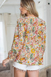 Multicolor Boho Floral Print Puff Sleeve Shirt