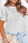 Apricot Striped Lace Splicing Ruffle Sleeve T-shirt | Available in 2 Colors