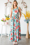 Green Floral Sleeveless Maxi Dress