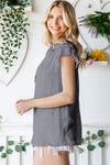 Gray V Neck Tiered Ruffle Sleeve Top | Available in 2 Colors