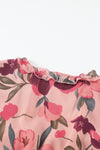 Pastel Red Floral Print Ruffle Trim Plunge Neckline Maxi Dress