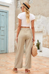 Khaki Drawstring Waist Crinkled Wide Leg Pants