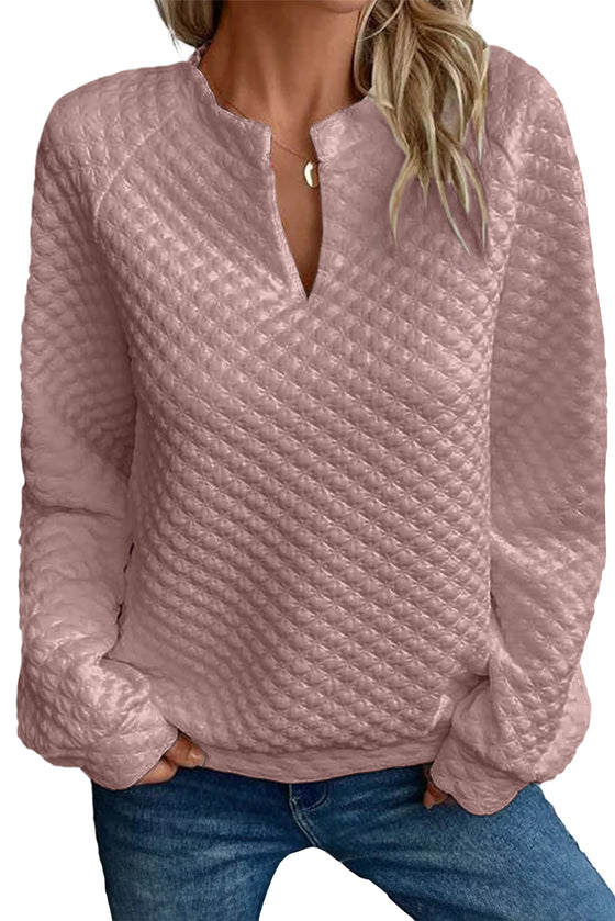 White Quilted V-Neck Solid Color Long Sleeve Top | Available in 4 Colors