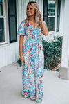 Abstract Print Wrap V Neck Flutter Sleeve Mid Length Summer Dress | Available in Blue