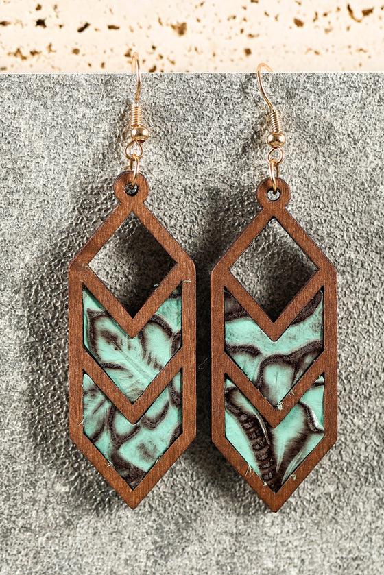 Mint Green Insert Wooden Hollowed Earrings