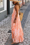 Orange Abstract Print Backless Tiered Maxi Dress