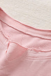 Pink Casual Frayed Trim Side Slit Loose Sweatshirt