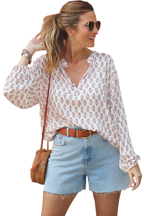 White Boho Floral Blouse