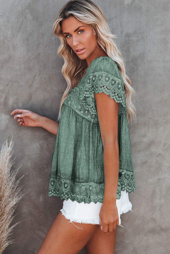 Green Lace Trim Top | Available in 2 Colors