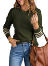 Green Casual Crew Neck Striped Sleeve Knit Sweater | Additional Colors Variants