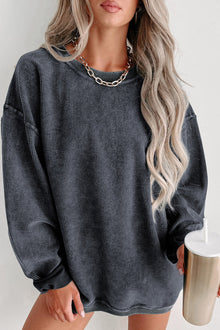  Pink Solid Ribbed Round Neck Pullover Sweatshirt |Available in 6 Colors