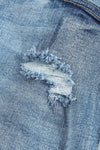 Light Blue Button Fly Distressed High-Rise Denim Shorts