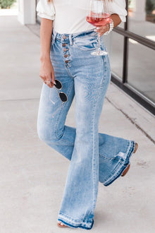  Blue Light Wash High Waisted Bell Bottom Jeans