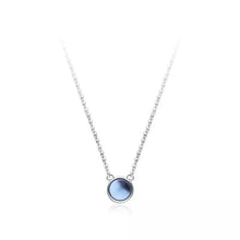  Sterling Silver Necklace Women with Ocean Blue Circular Pendent