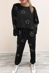 Black Stars Print Long Sleeve Top and Drawstring Pants Set | Available in Gray