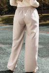 Khaki Casual Straight Striped Elastic Waist Loose Pants