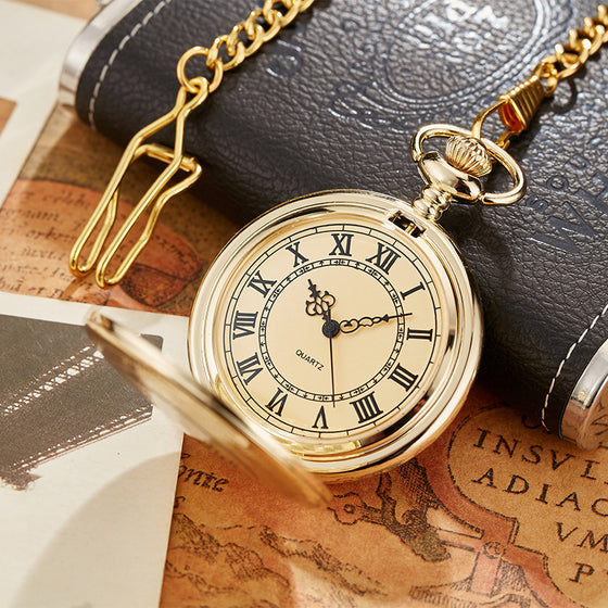 Retro Carved Clamshell Pocket Watch