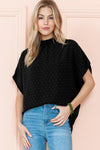 Black Swiss Dot High Neck Batwing Sleeve Blouse