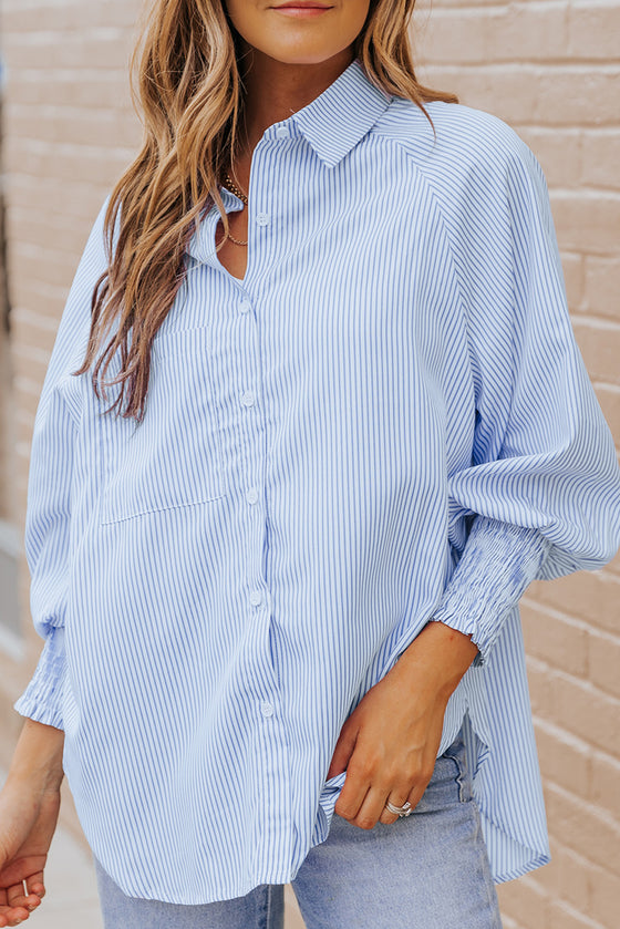 Light Blue Striped Button-up Shirt | Available in 3 Colors