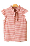 Coral Paradise Textured Striped Frill Neck Knot Ruffle Top