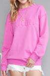 Dark Pink Casual Mama Letter Drop Shoulder Sweatshirt