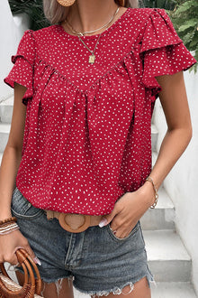  Spotted Print Pleated Ruffle Sleeve Blouse | Available in 3 Colors