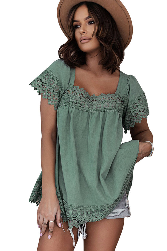 Green Lace Trim Top | Available in 2 Colors