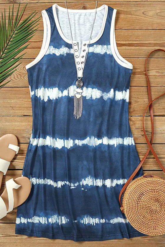 Blue Tie Dye Striped Tank Dress