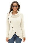 Beige Casual Knitted Buttons Front Cowl Neck Sweater | Other Colors Available