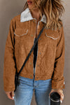 Brown Casual Sherpa Lining Corduroy Jacket