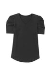 Black Puff Sleeve V Neck T-Shirt | Available in 3 Colors