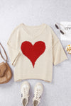 Beige Casual Heart Print Knit Sweater