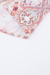 Red Boho Paisley Print Shirred Cuffs Blouse