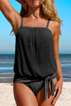 Pink Striped Mesh Knotted Hem Tankini Swimsuit | Available in 3 Colors