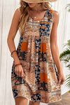 Orange Casual Floral Print Short Tank Dress