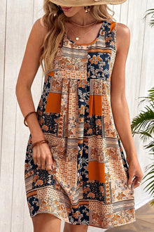  Orange Casual Floral Print Short Tank Dress