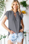 Gray V Neck Tiered Ruffle Sleeve Top | Available in 2 Colors