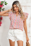 Multicolor Chevron Print Frill V Neck Ruffle Blouse