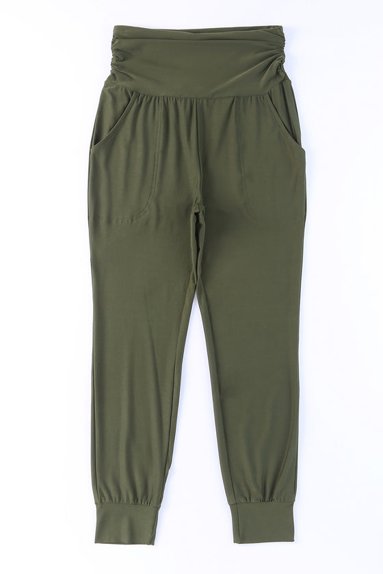 Green High Waist Pleated Casual Pocket Leggings | Available in 3 Colors