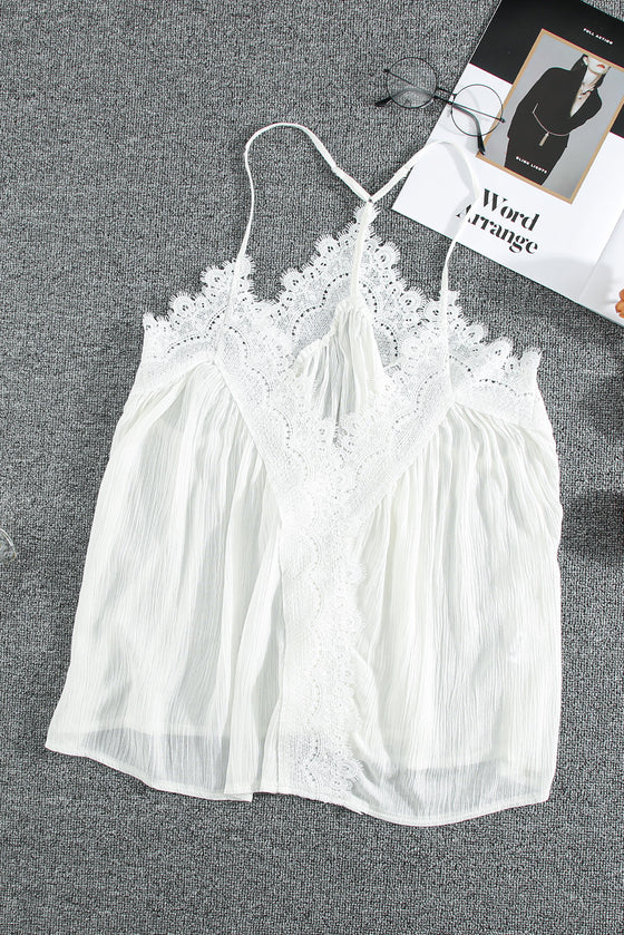 Ivory Flowy V Neck Lace Camisole