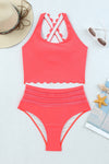 Rose Scalloped Sleeveless High Waisted Two-Piece Swimsuit | Available in 2 Colors