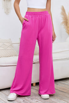  Pink Elastic High Waisted Wide Leg Sweatpants with Pockets