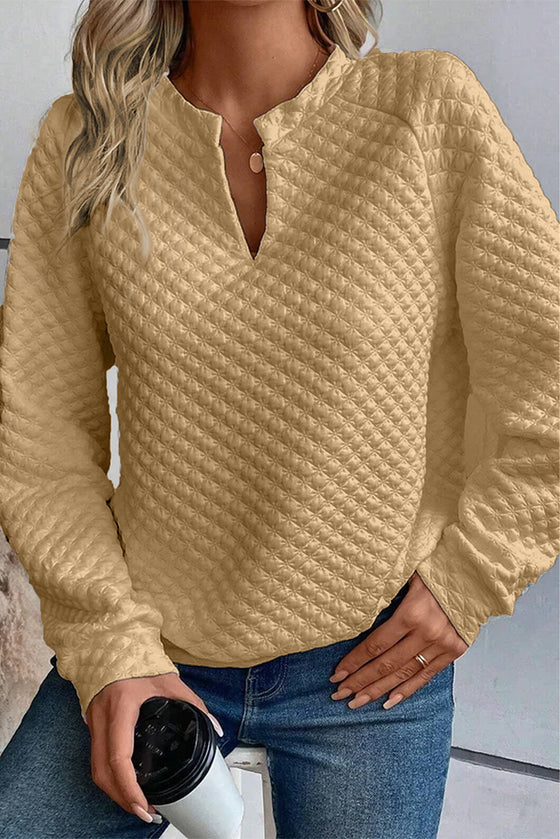 White Quilted V-Neck Solid Color Long Sleeve Top | Available in 4 Colors