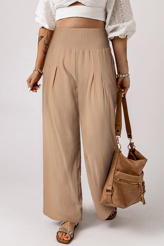 Khaki Smocked High Waist Wide Leg Pants | Available in 7 Colors