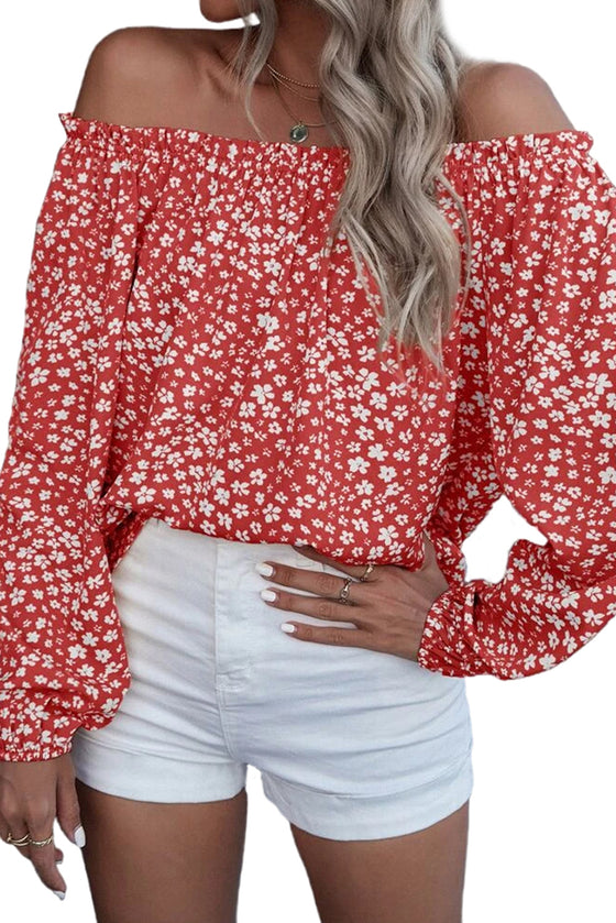 Red Floral Off Shoulder Lantern Sleeve Blouse | Available in 2 Colors