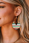 Multicolor Rainbow Stripe Pattern Wooden Pendant Hook Earrings