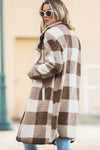 Brown Plaid Lapel Collar Long Open Front Coat