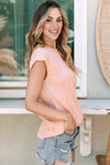 Pink Solid Color Wavy Textured Cap Sleeve Top