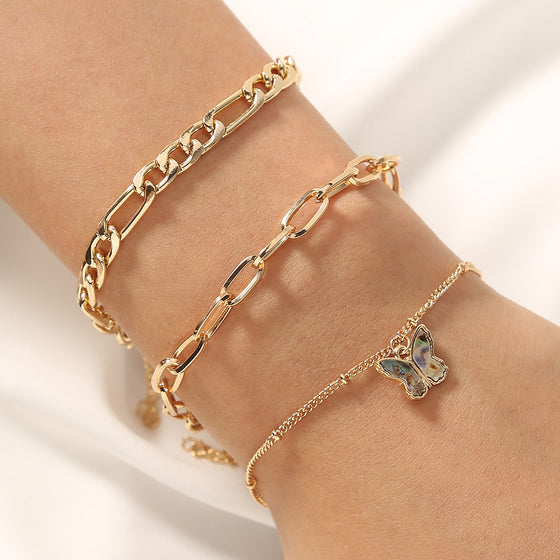 Delicate Chain Bracelet Set in Gold Finish